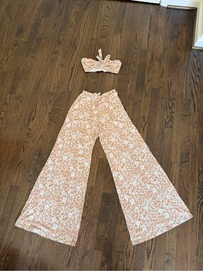 RESA Peach Floral Wide-Leg Pants with Matching Bandeau